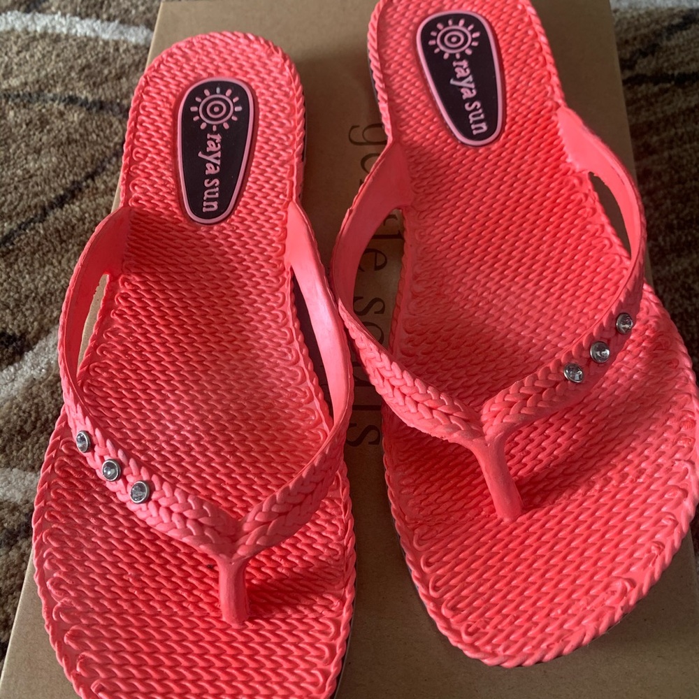 raya sun pink rope flip flops